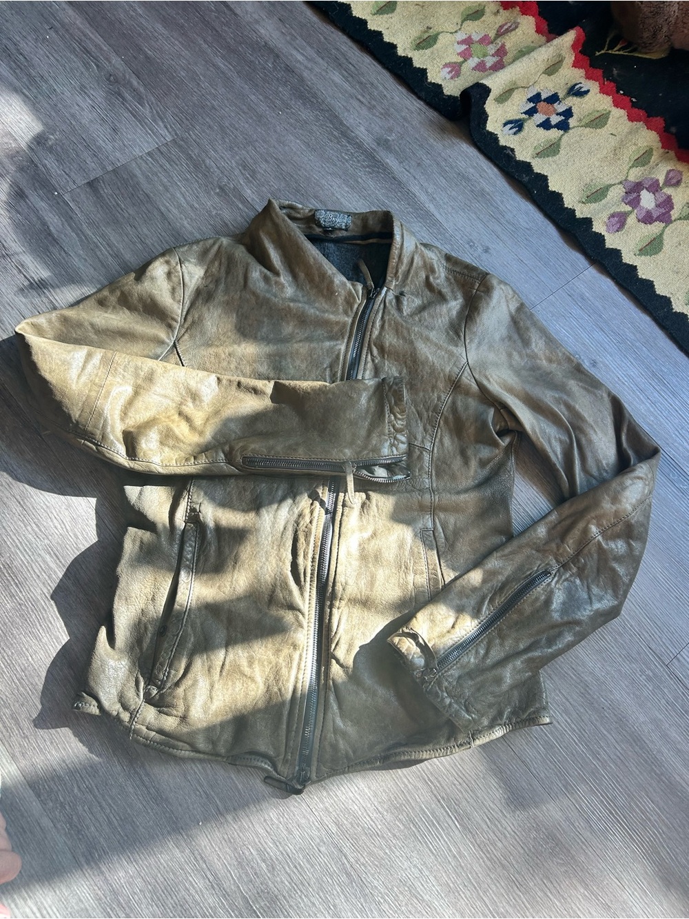 BROGDENTan Distressed Leather Motorcycle Jacket